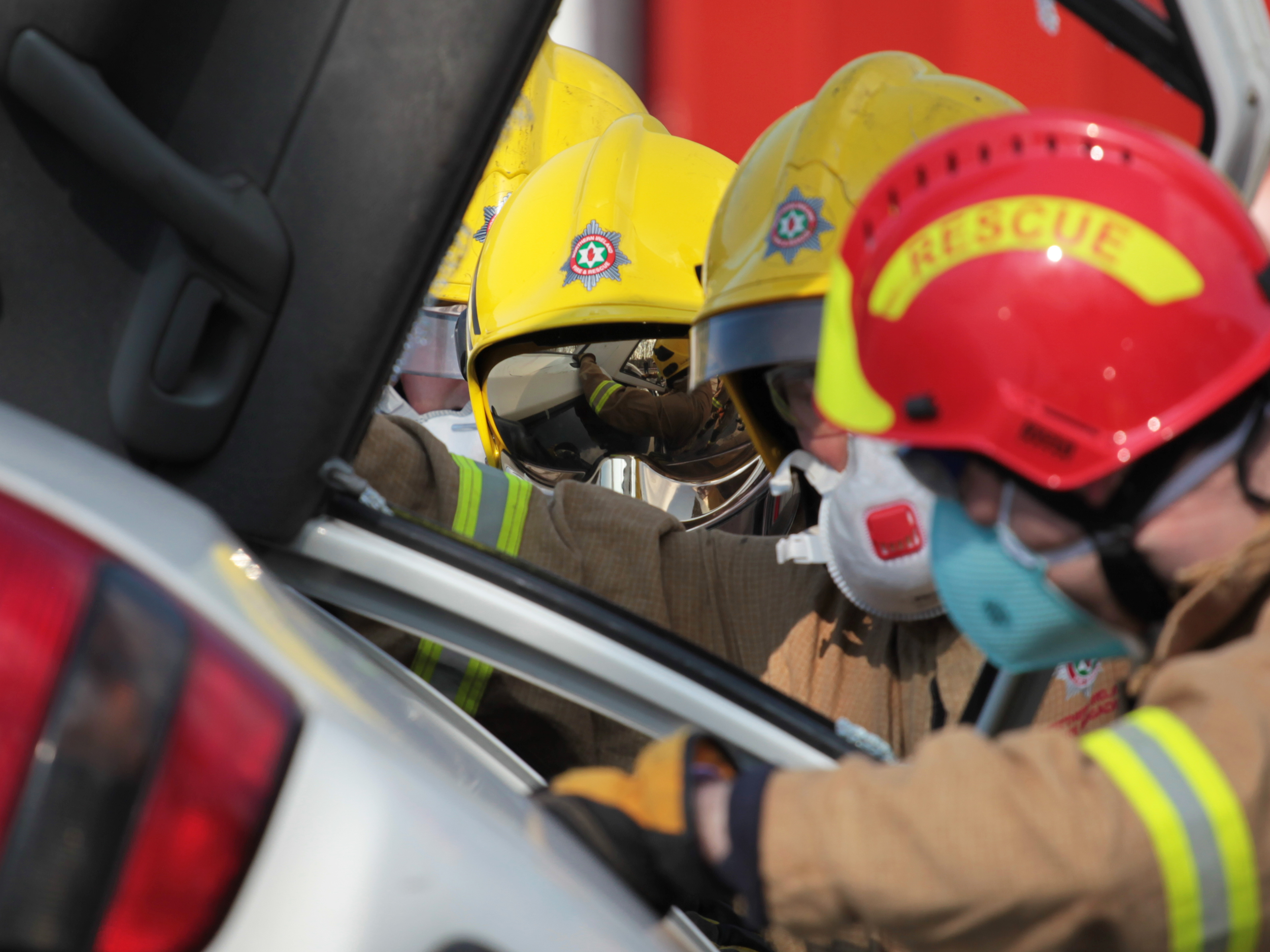Firefighters at an Road Traffic Collision incident.