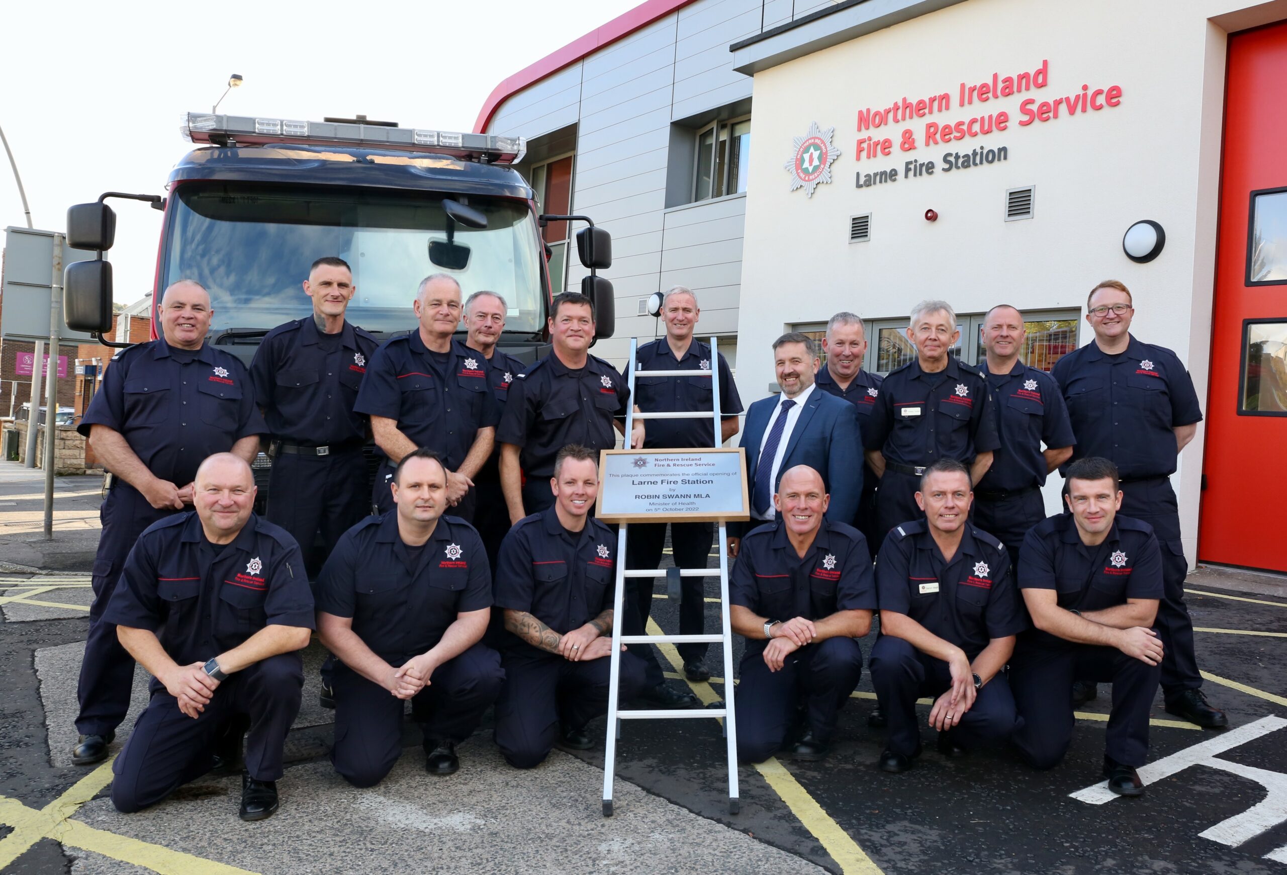 Larne Fire Station Official Opening with Firefighters and Minister Swann