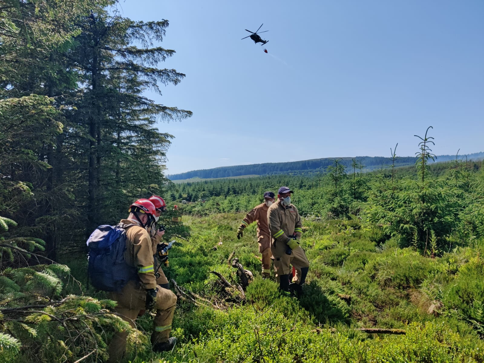 Firefighters and Irish Air Corps at Glenariff wildfire