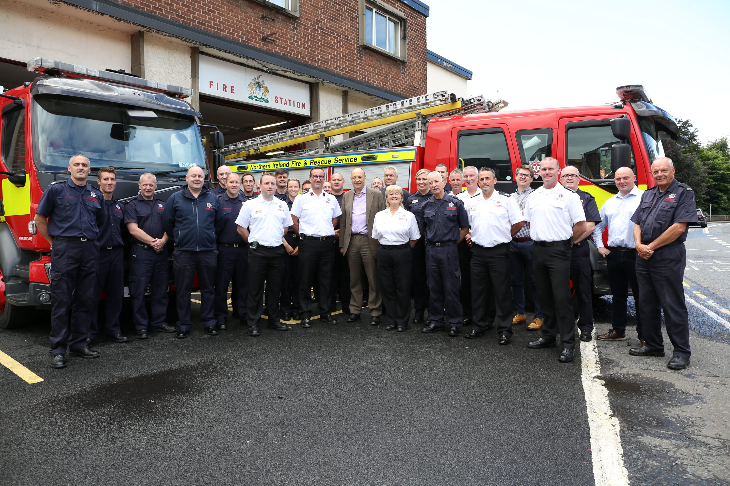 NIFRS Staff with Department of Health Permanent Secretary Peter May at Ballymena Fire Station