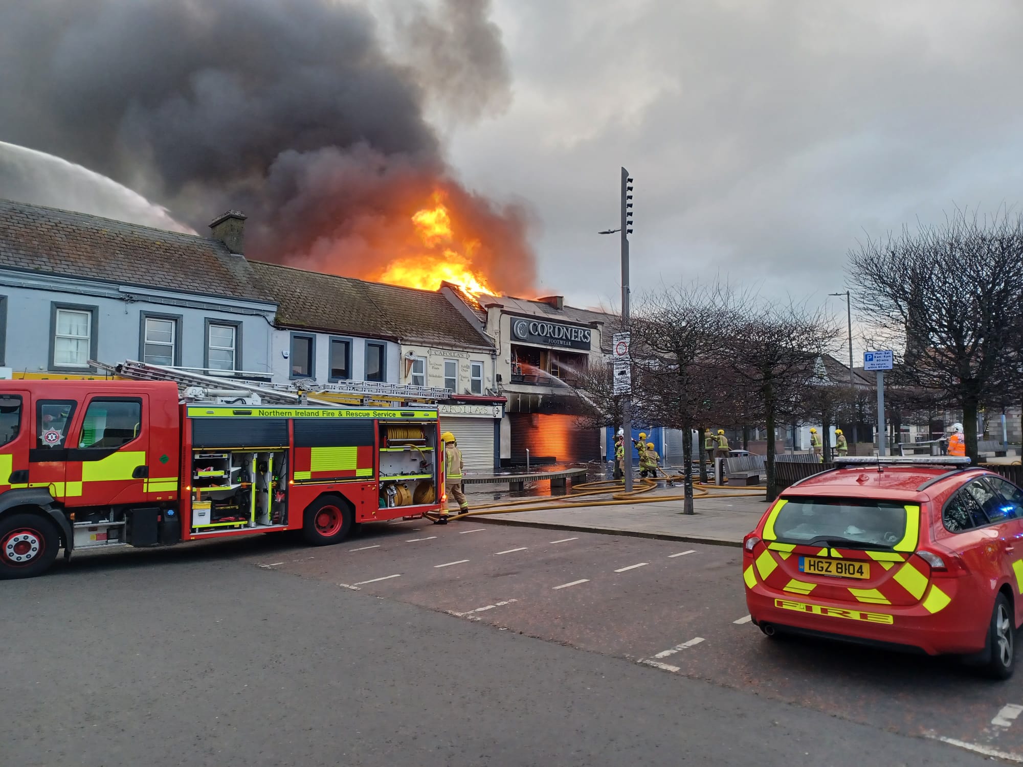 This is an image of a Fire Appliance at the scene of a Fire in Conway Square in Newtownards